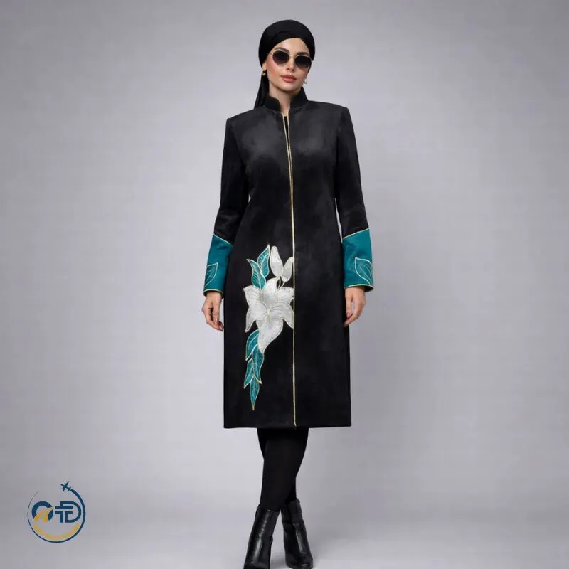 پالتو زنانه مخمل کوبیده طرح گل