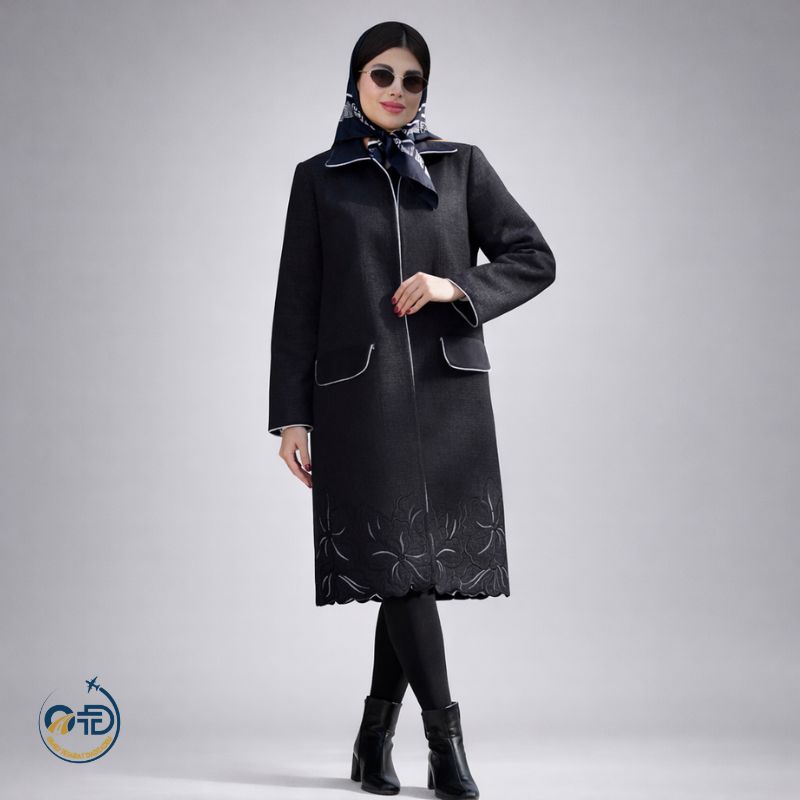 پالتو زنانه مخمل پتینه با گلدوزی و بروکنهدوزی